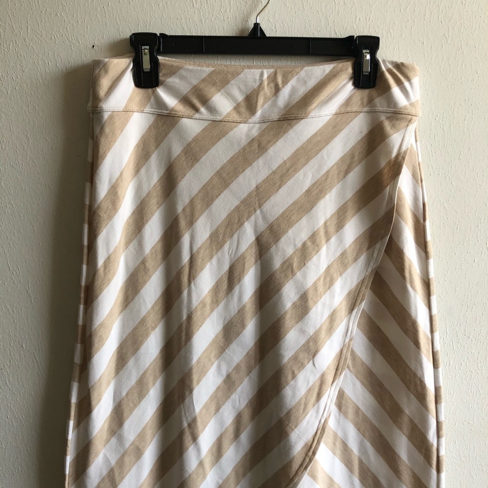 Athleta Skirt Ribbon Stripe Faux Wrap Midi Skirt Tan & Cream Sz M GUC - Picture 4 of 12